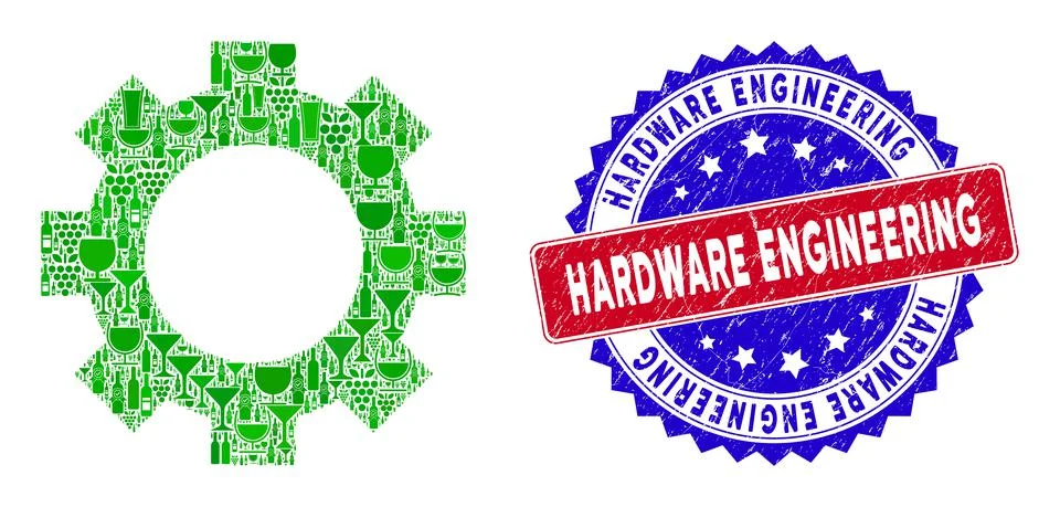 Bicolor Hardware Engineering Distress Stamp and Gear Icon Alcohol Composition Stockillustratie