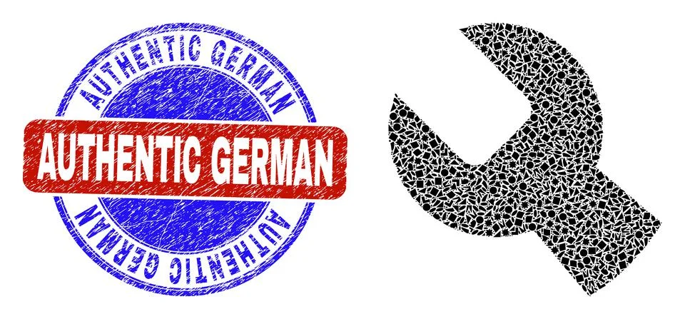 Bicolor Rubber Authentic German Stamp Seal And Geometric Mosaic Setup Tools Icon Stock Illustration