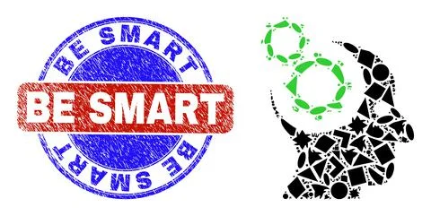 Bicolor Rubber Be Smart Stamp and Geometric Mosaic Head Gears Icon イラスト素材