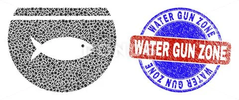 Bicolor Rubber Water Gun Zone Badge And Geometric Mosaic Fish Tank Icon ~  Clip Art #167734467