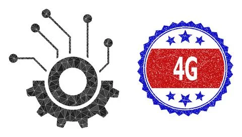 Bicolor Scratched Seal with Gear Electronics Polygonal Lowpoly Icon Illustrazione stock
