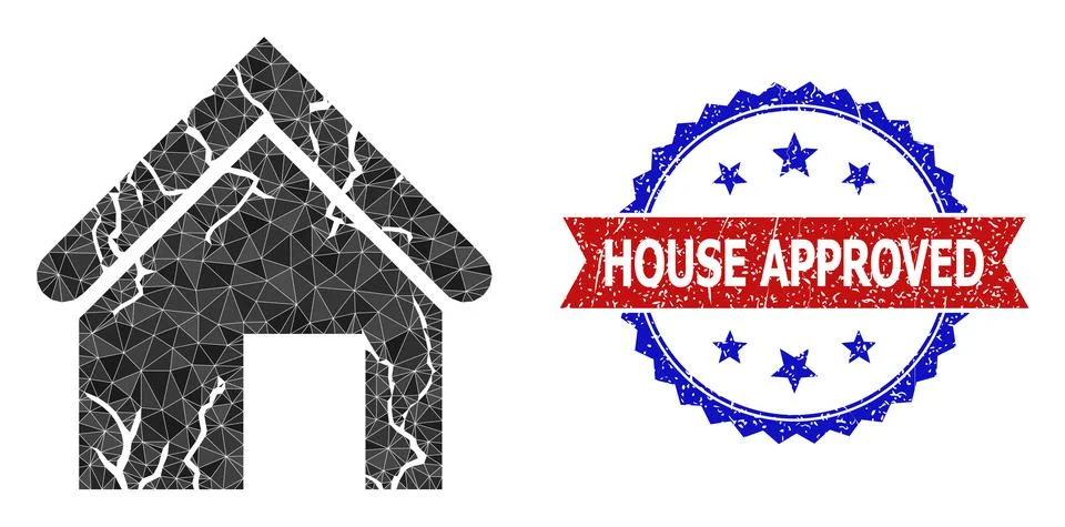 Bicolor Scratched Seal with Old Decayed House Polygonal Low-Poly Icon Stock Illustration