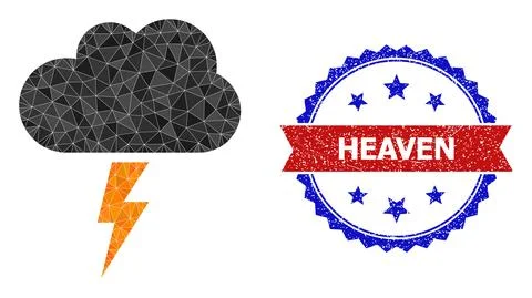 Bicolor Scratched Seal with Thunderstorm Cloud Triangle Low-Poly Icon Stock Illustration