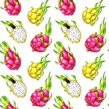 Bicolor seamless pattern of dragon fruit Stock Illustration