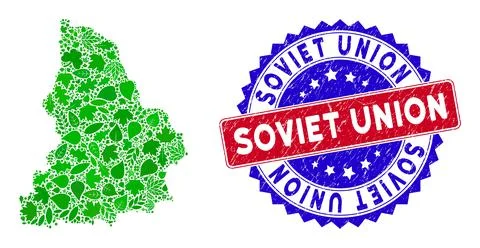 Bicolor Soviet Union Scratched Rubber Stamp with Ecology Green Mosaic of Stock Illustration