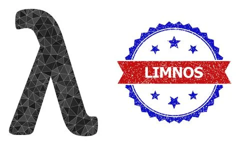 Bicolor Textured Stamp Badge with Lambda Greek Lowercase Letter Triangle Low Stock Illustration