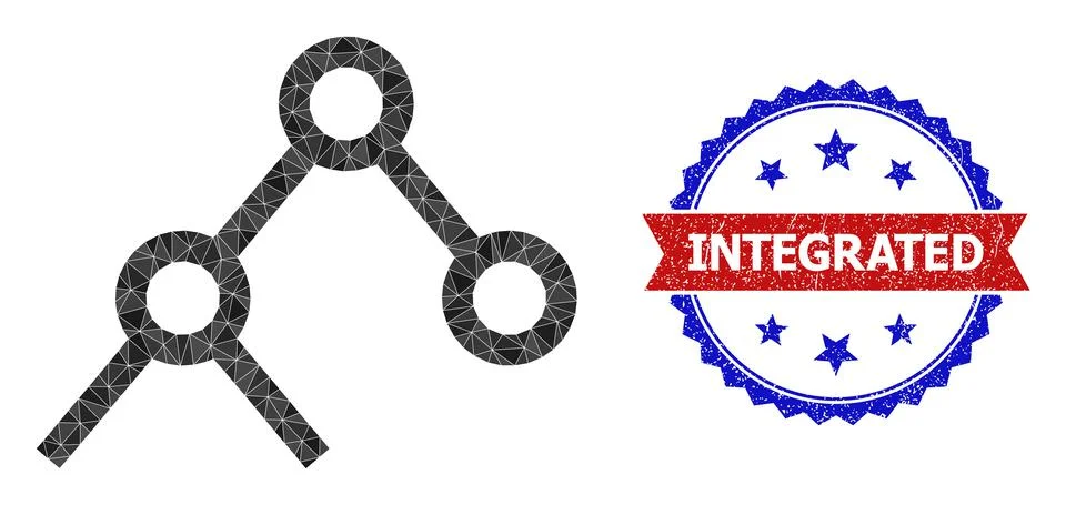 Bicolor Textured Stamp with Binary Links Triangle Low-Poly Icon Stock Illustration