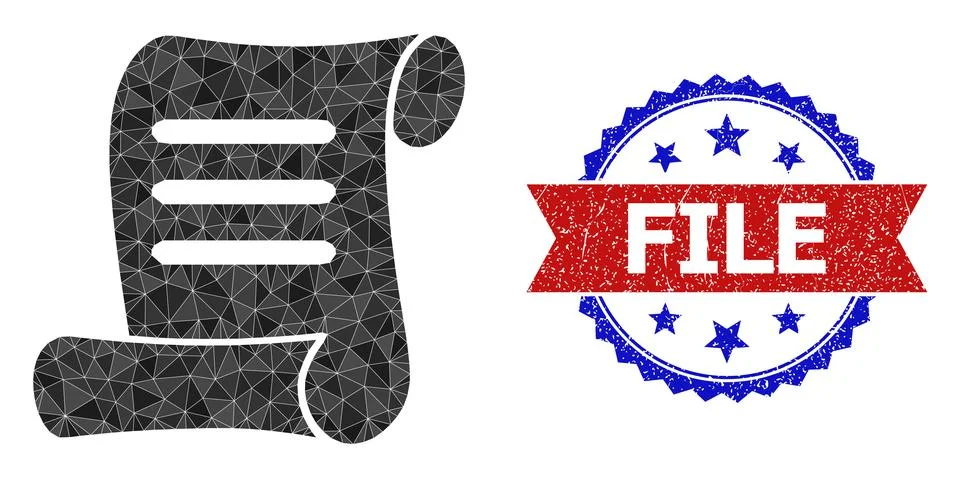 Bicolor Textured Stamp with Document Roll Triangle Low-Poly Icon 库存插图