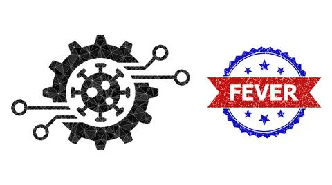 Bicolor Textured Stamp with Virus Electronics Gear Triangle Low-Poly Icon Stock Illustration