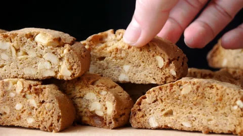 Bicquits Cantucci On The Black Background Stock Footage 65774185