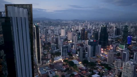 BICSA Tower and Panama City Skyscrapers Skyline Pull Back Drone Aerial Reveal Видео 339911167