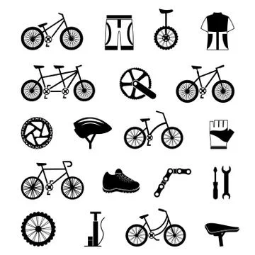 Bicycle accessories black icons set Stock Illustration