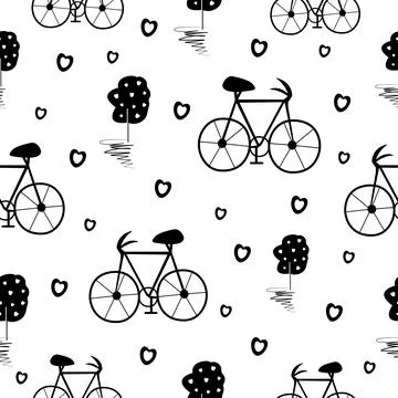 Bicycle and tree, seamless pattern Stock Illustration