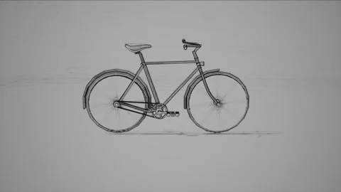 Bicycle animated, side profile, black and white Stock Footage 301353752