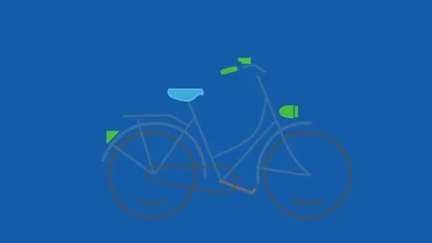 Bicycle animation with spinning wheels on blue background for cycling concepts Stock Footage 331197774