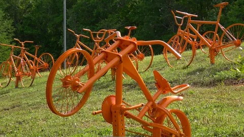 Bicycle art composition on the Longview trail. Stock Footage 107439515