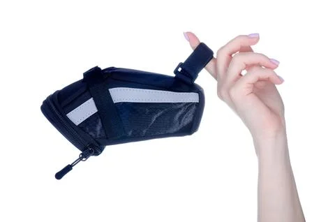 Bicycle bag accessory in hand Stock Photos