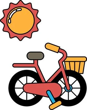 A bicycle with a basket on the front and a sun in the background Stock Illustration