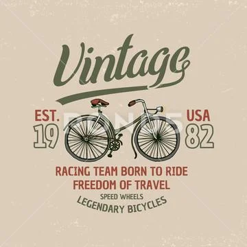 Bicycle, bike or velocipede. travel illustration. logo emblem or label, engraved Stock Illustration