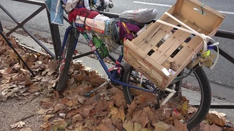 A bicycle bizarre improvised with waste in the middle of Paris Stock Footage 83468203