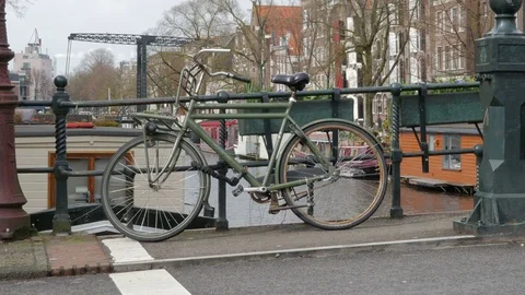 Bicycle on bridge, Amsterdam Stock Footage 74165006