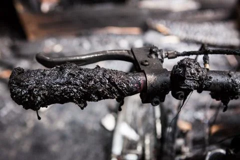 Bicycle burned handlebars Stock Photos