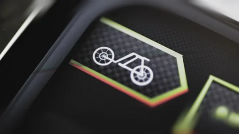 Bicycle category button opens carbon patterned service menu Stock Footage 346040745