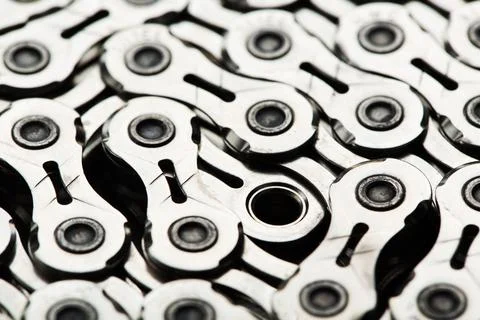 Bicycle chain as a close-up texture of torque transmission links Stock Photos