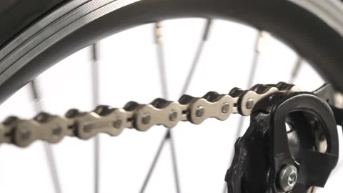 Bicycle Chain Going Trough The Gear Closeup White Background Stock Footage 137141752