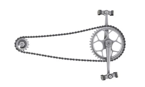 Bicycle chain with pedals front view isolated on white background. 3d renderi Stock Photos