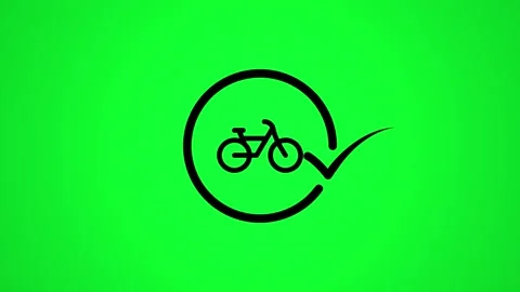 Bicycle check mark motion graphics animation on green screen background, cy.. Stock Footage 344855197