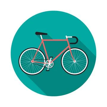 Bicycle circle icon with long shadow. Flat design style. Stock Illustration