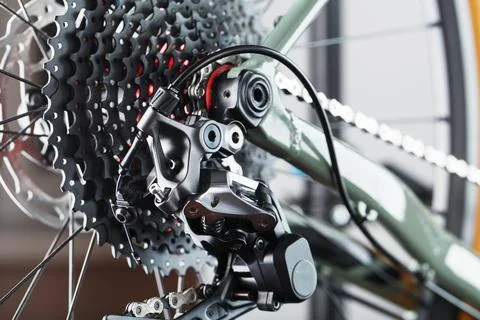 Bicycle crank system with chain close-up, mechanism for repair Stock Photos