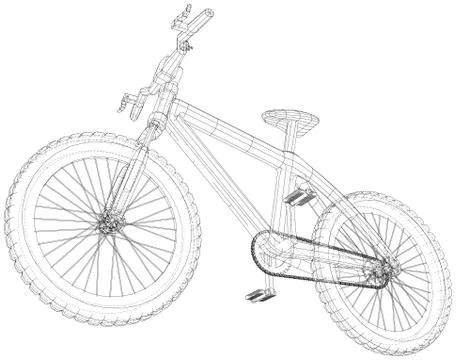 Bicycle. Created illustration of 3d. Wire-frame style. The layers of visible and Illustrazione stock