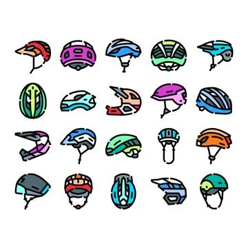 Bicycle cycling helmets icon set providing safety gear Stock-Illustration