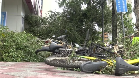 Bicycle Damage After Tropical Storm Hits Taiwan, Typhoon Soudelor 4K-Dan Stock Footage