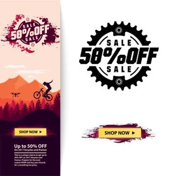 Bicycle e-shop banner template. Sale banner. End of season sale. Flat landscape 스톡 일러스트
