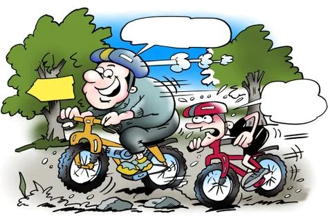 Bicycle exercisers on workout in the woods Stock Illustration