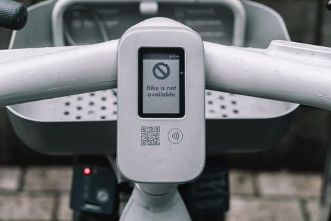 Bicycle Featuring a QR Code System Designed for Convenient Rentals and Access Stock Photos