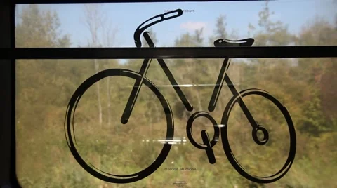 Bicycle Figure Animated Moving On A Train Window Stock Footage 47216251