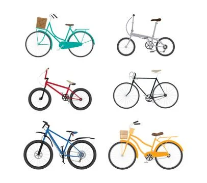 Bicycle flat design vector set isolated on white background - Vector illustra Stock Illustration