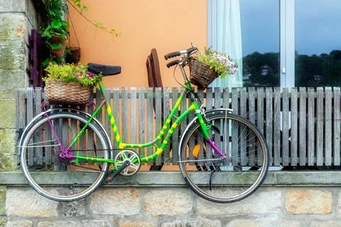 Bicycle with flowers. Stock Photos
