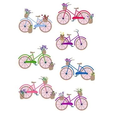 Bicycle with flowers. Vector illustration in flat style on white background. Stock Illustration