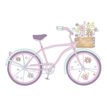 Bicycle with Flowers, Vector Illustration Stock Illustration