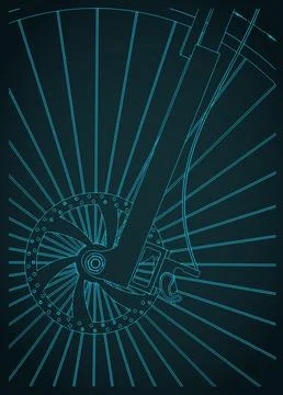 Bicycle fork front wheel close-up Stock Illustration