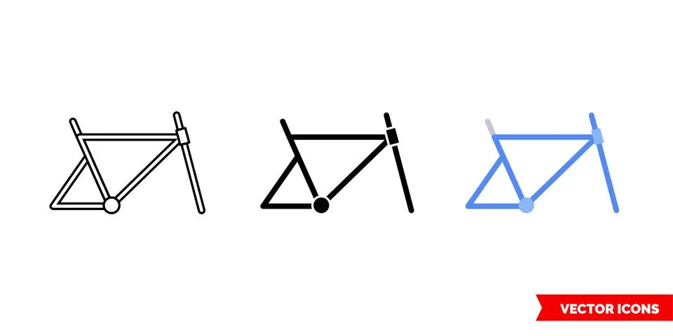 Bicycle frame icon of 3 types color, black and white, outline. Isolated vecto Stock Illustration