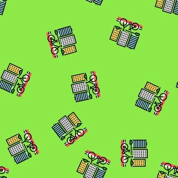 Bicycle friendly infrastructure green vector seamless pattern Stock Illustration