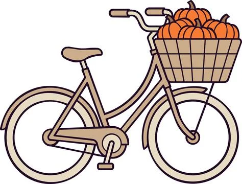 Bicycle with front basket full of pumpkins Stock Illustration
