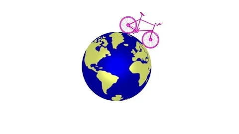 Bicycle going around world. Single pink bicycle circles planet earth Stock Footage 83605779