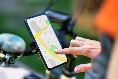 Bicycle GPS Navigator App With Map Stock Photos